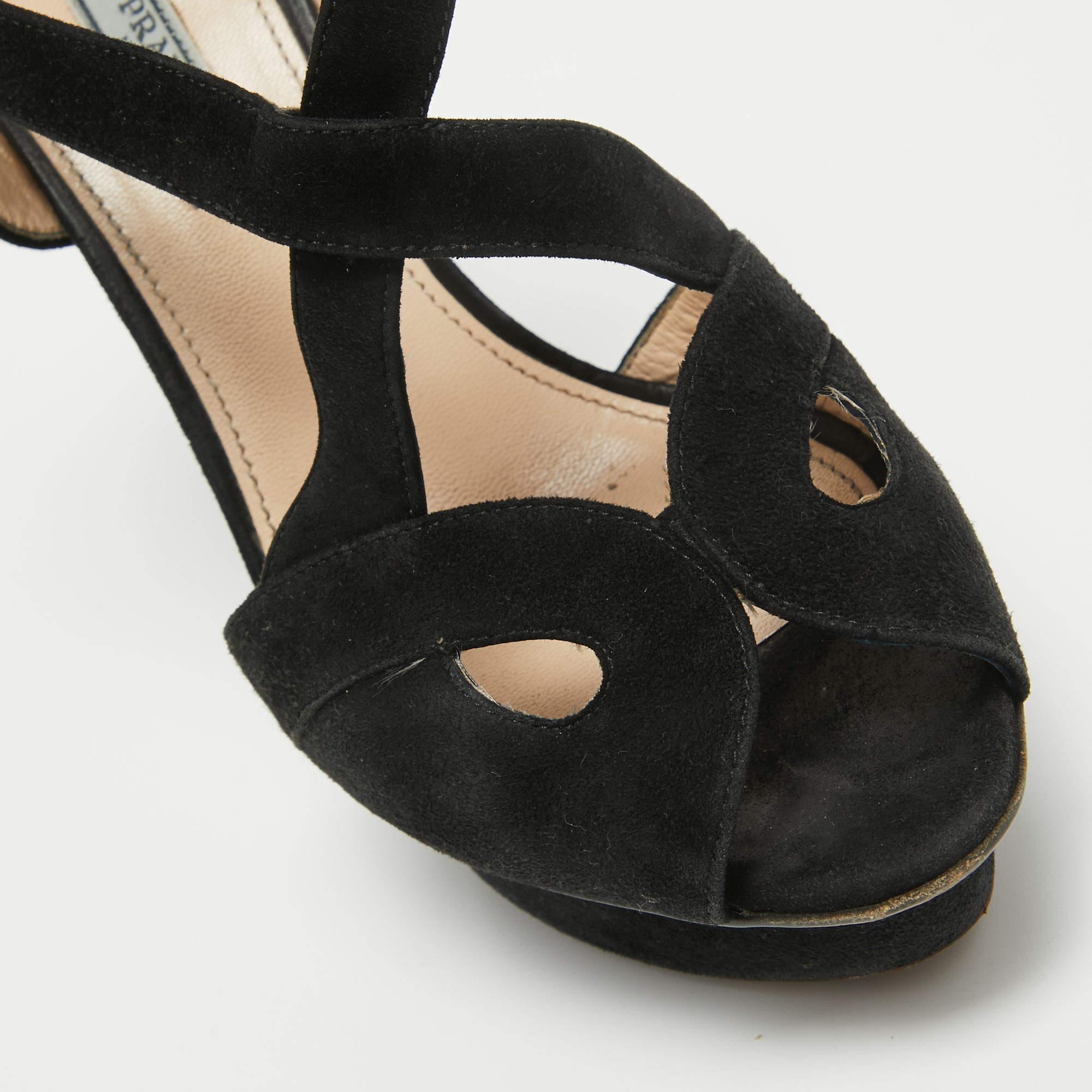Prada Black Suede Platform Slingback Sandals Size 38 4