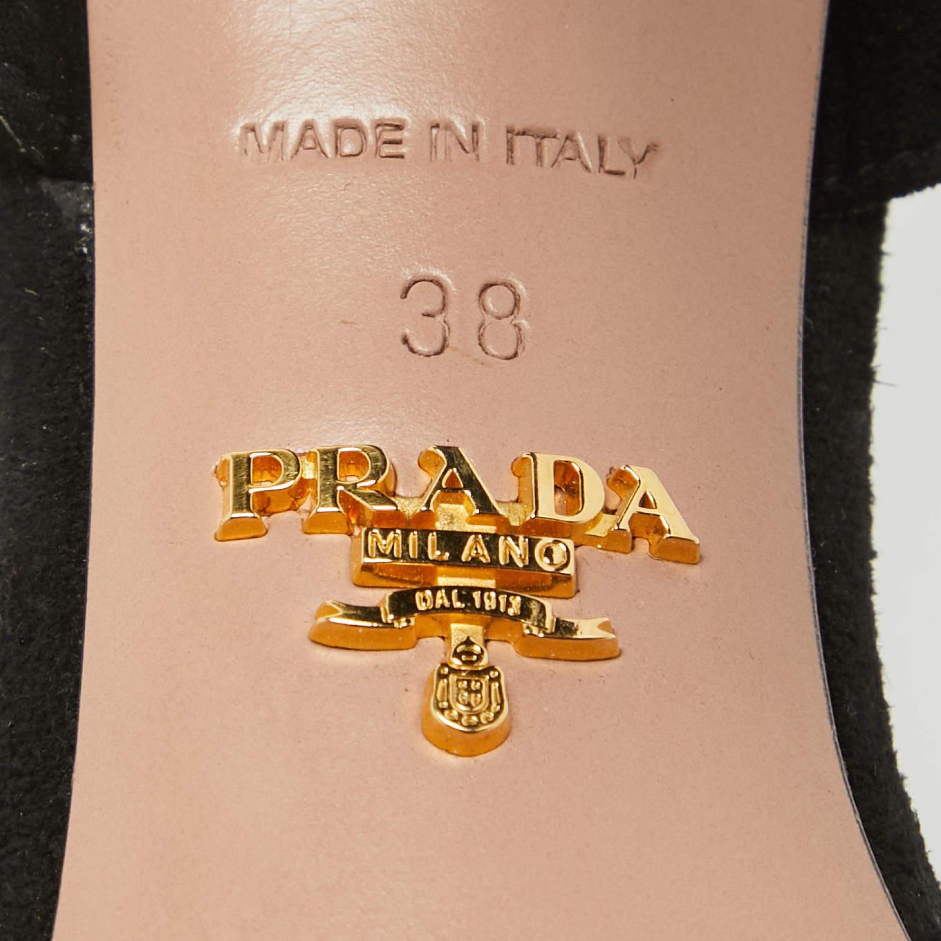 Prada Black Suede Platform Slingback Sandals Size 38 5