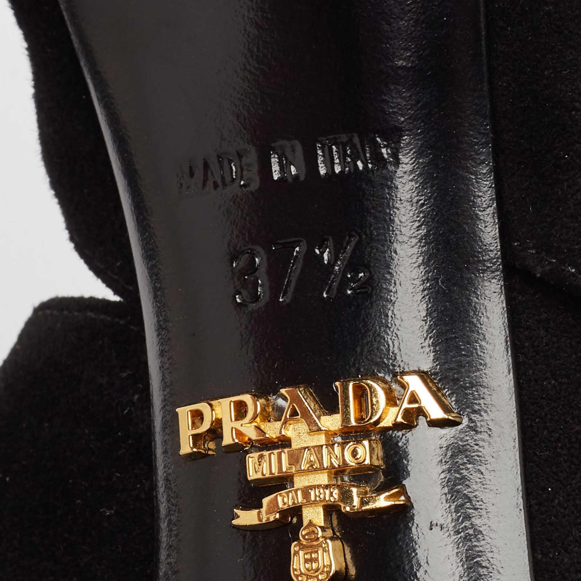 Prada Sandalias de tiras con plataforma de ante negro Talla 37.5 en venta 3