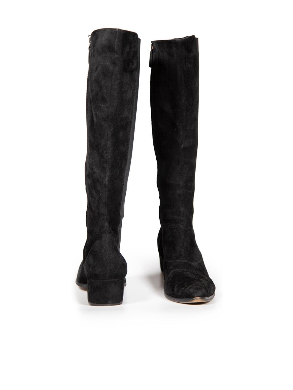 Prada Black Suede Pointed Knee High Boots Size IT 39 In Good Condition For Sale In London, GB
