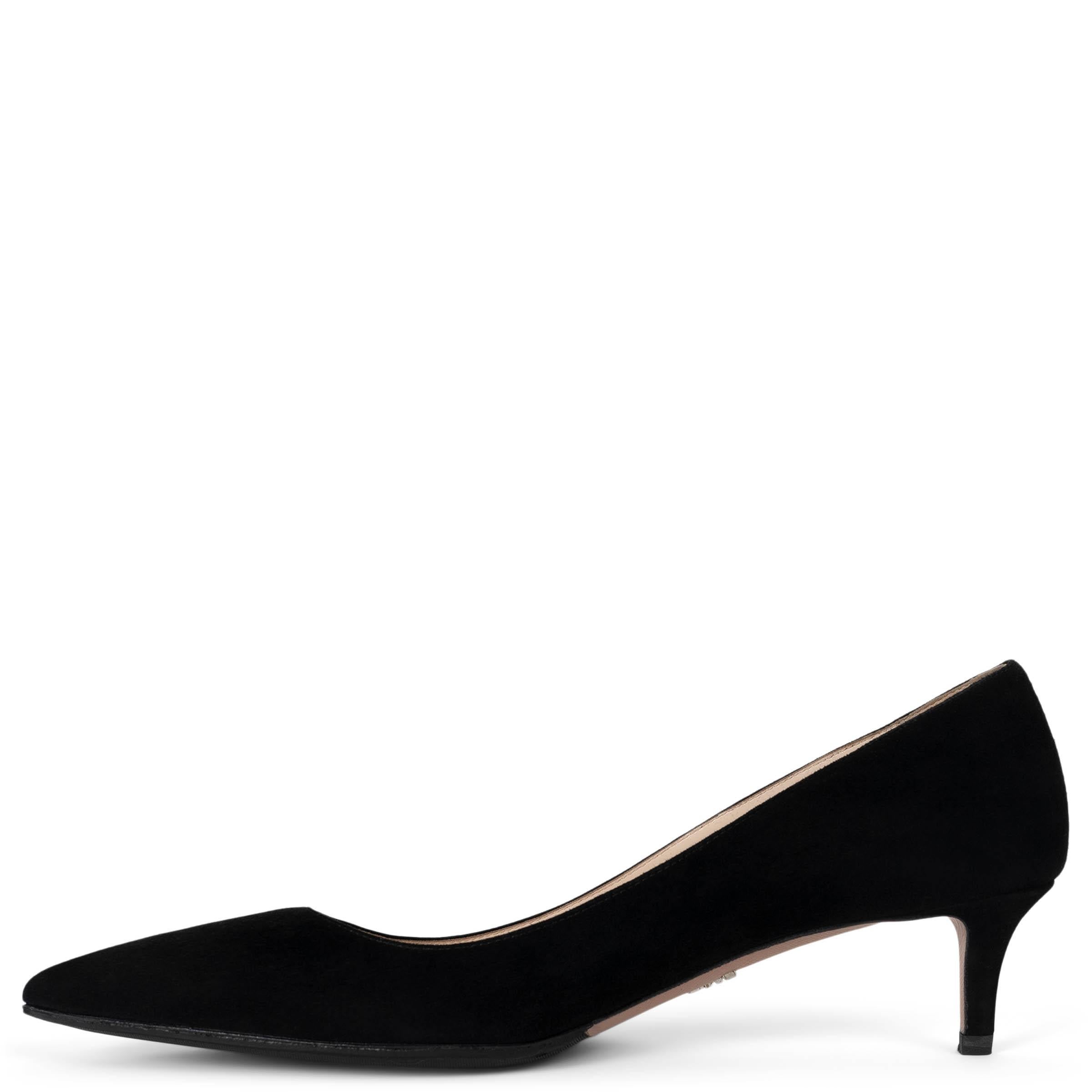 Black PRADA black suede Pointed Toe KITTEN HEEL Pumps Shoes 39 For Sale