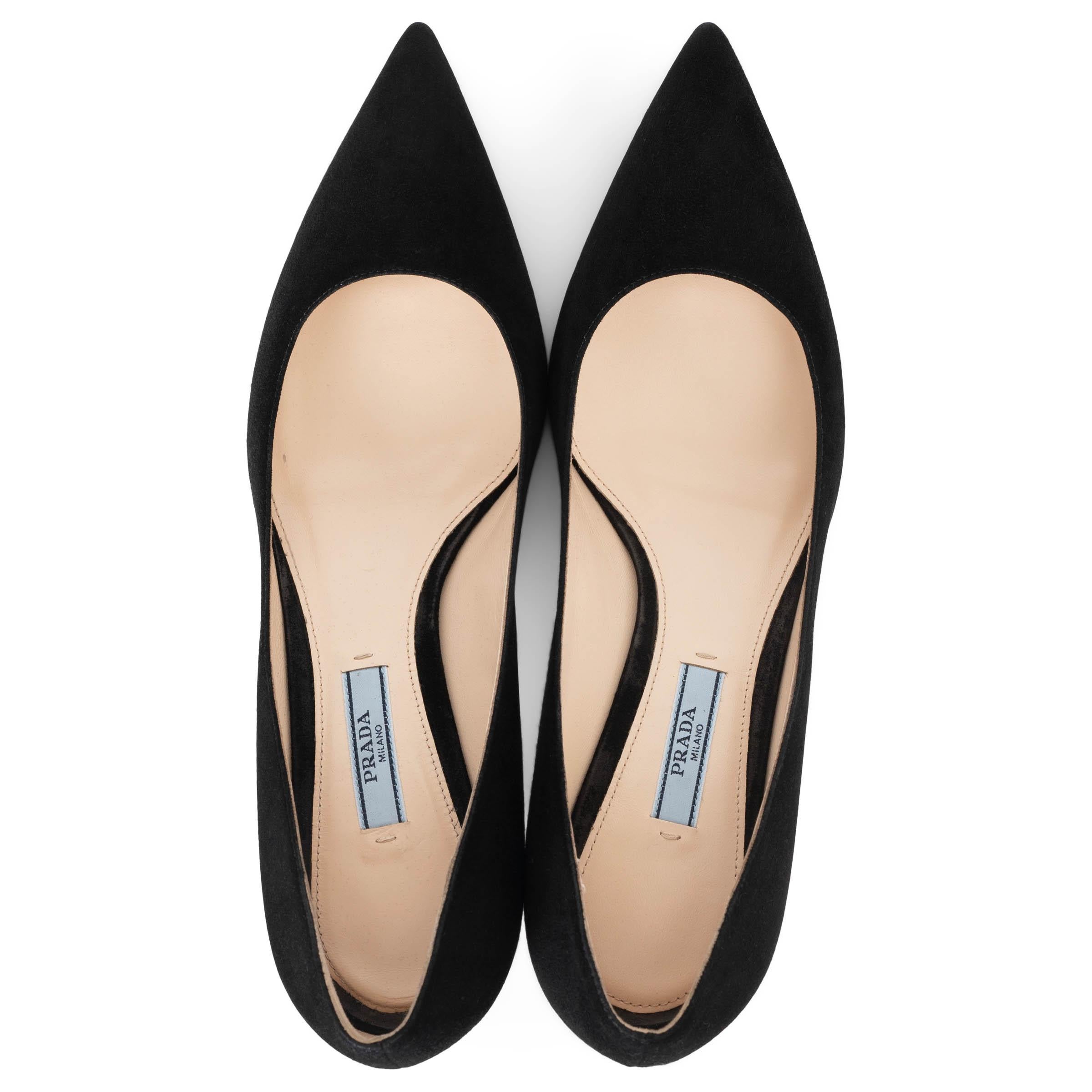 Women's PRADA black suede Pointed Toe KITTEN HEEL Pumps Shoes 39 For Sale