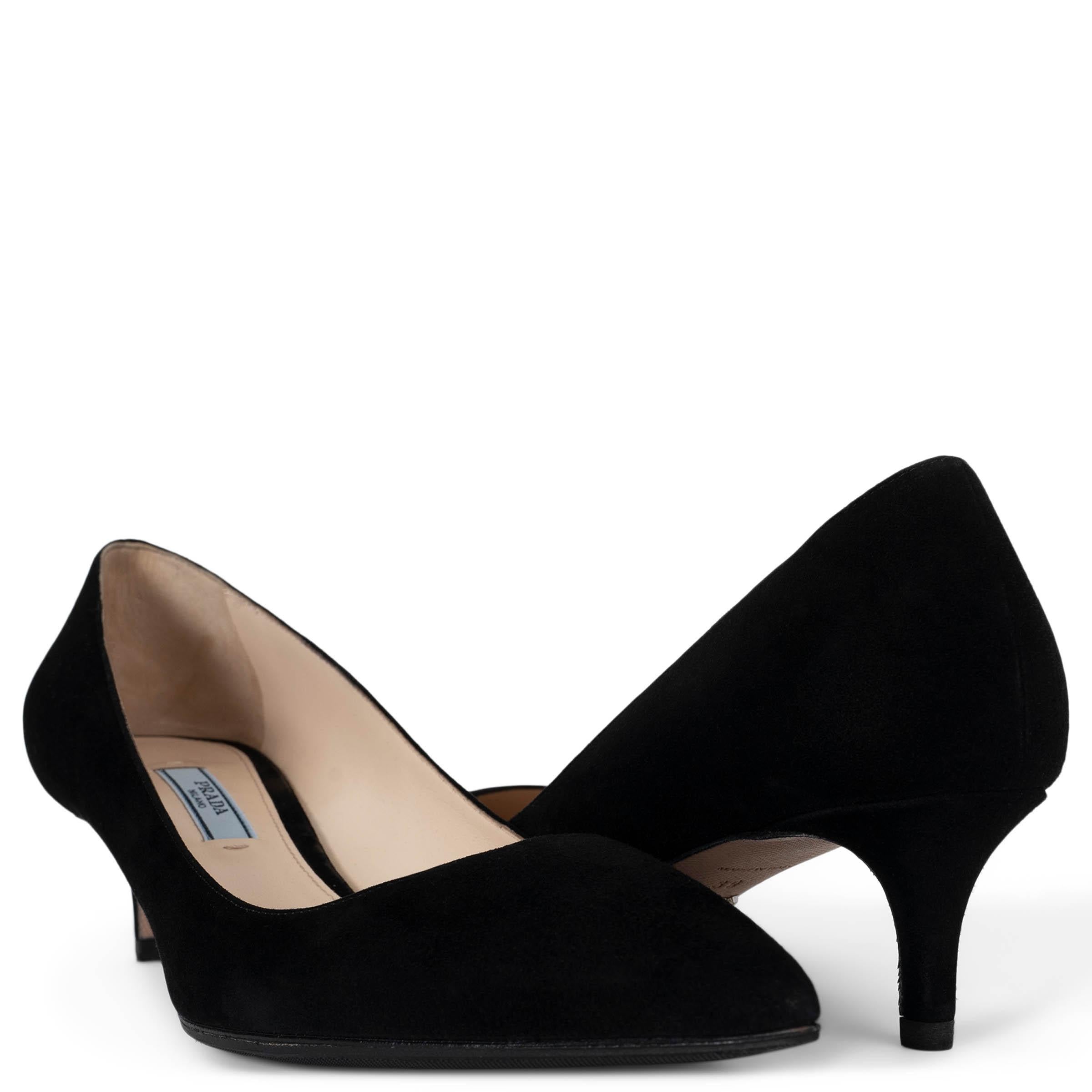 PRADA black suede Pointed Toe KITTEN HEEL Pumps Shoes 39 For Sale 1