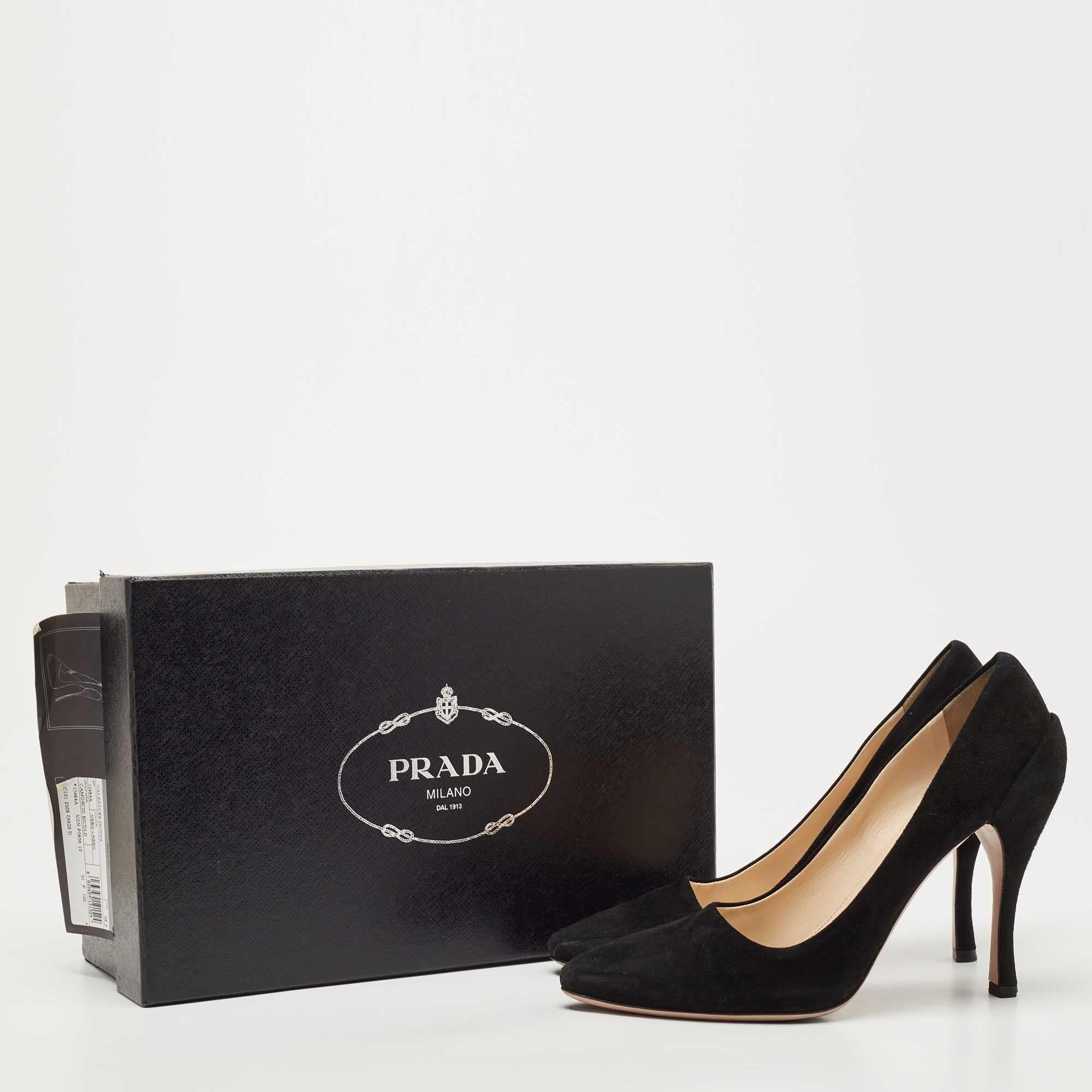 Prada Black Suede Pointed Toe Pumps Size 38.5 For Sale 5