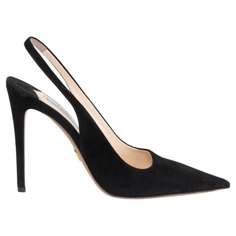 black suede POINTED TOE SLINGBACKS Pumps Shoes 37 For Sale at 1stDibs