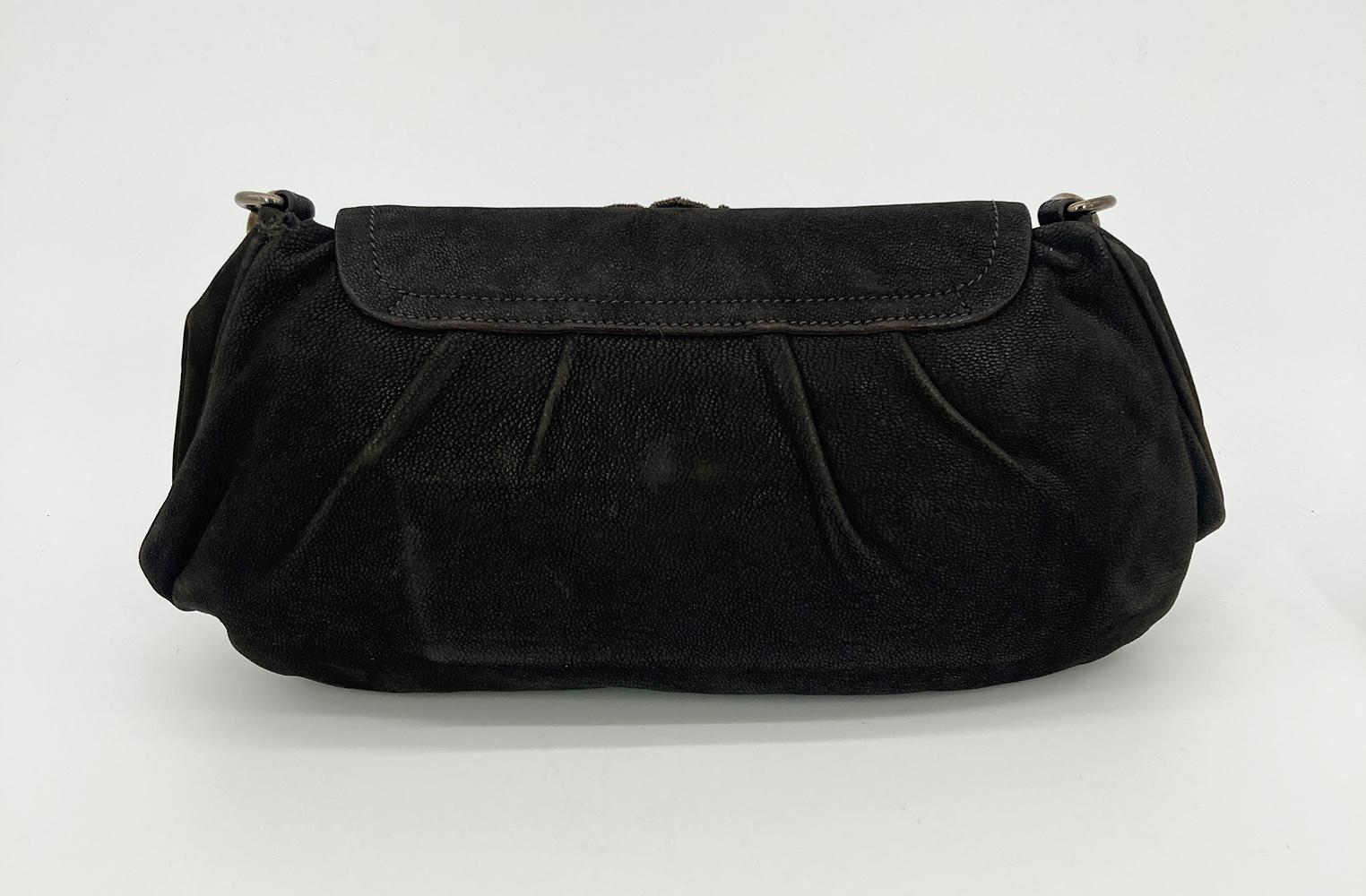 Women's Prada Black Suede Rhinestone Alligator Flap Shoulder Bag For Sale