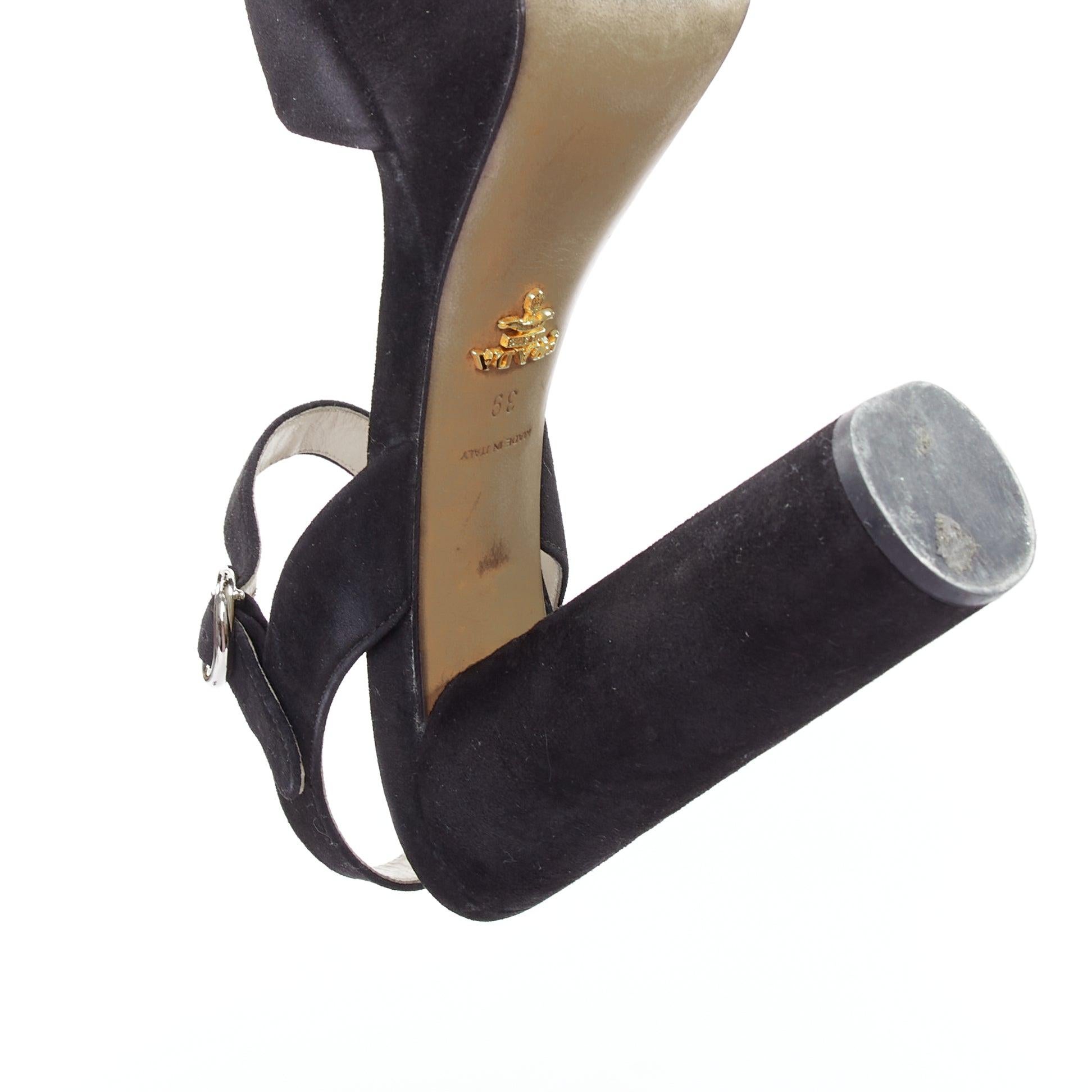 PRADA black suede round buckles peep toe chunky platform sandals EU39 5