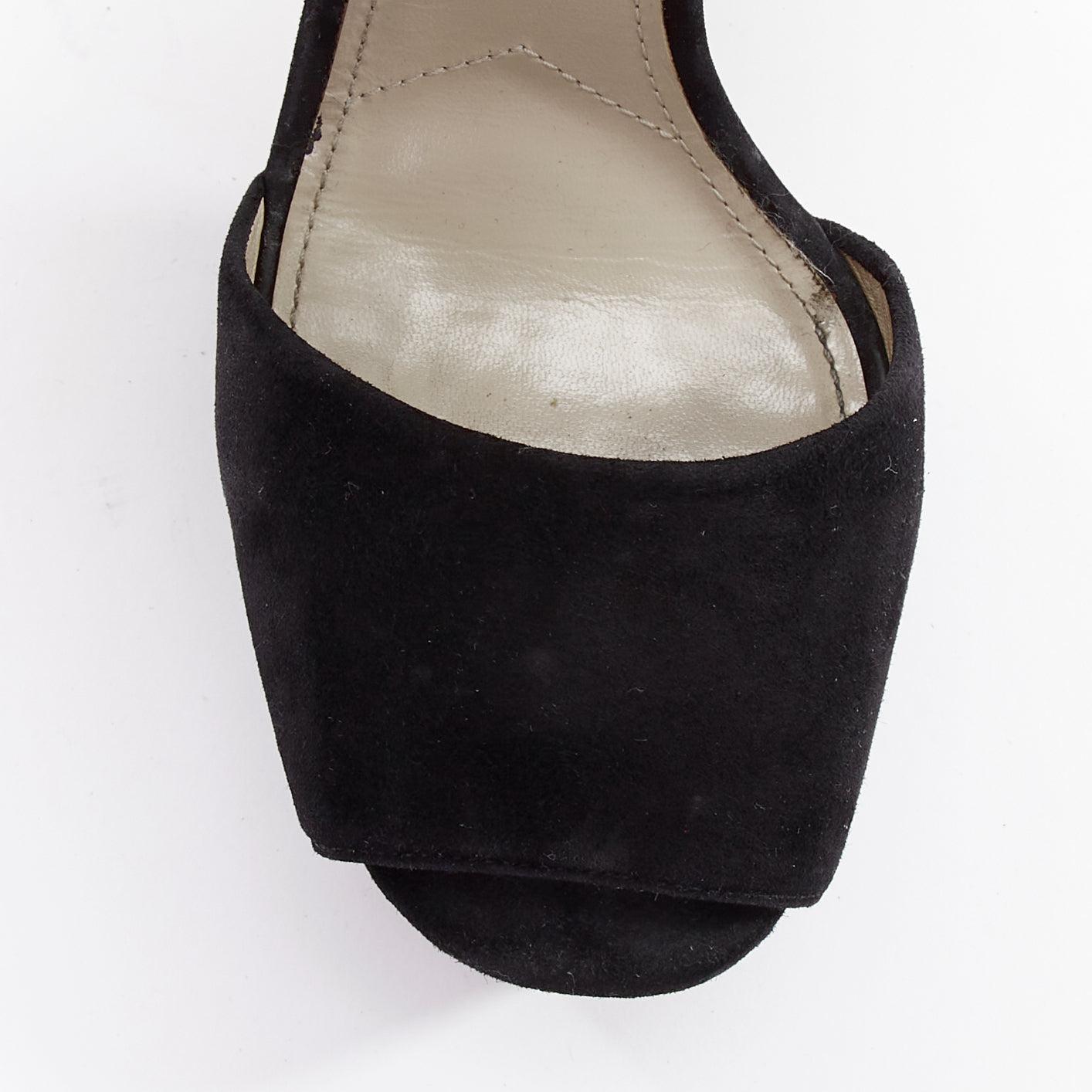 PRADA black suede round buckles peep toe chunky platform sandals EU39 1
