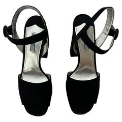 Prada Black Suede Sandal Heels, Size 41