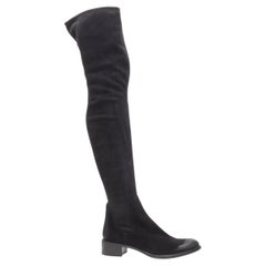 PRADA black suede scuffed suede pull on knee high flat boots EU37