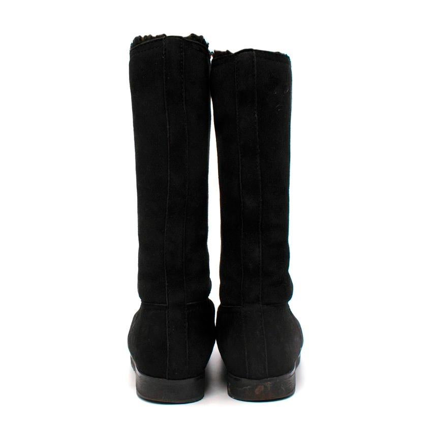 Prada Black Suede & Shearling Lined Flat Boots In Excellent Condition For Sale In London, GB