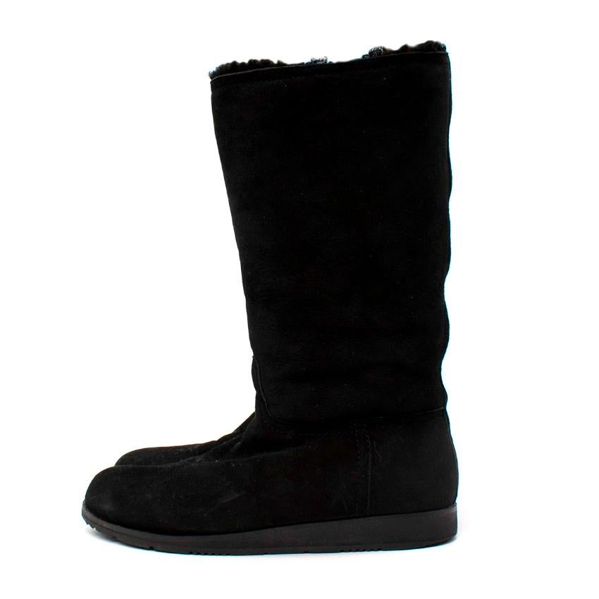 Women's Prada Black Suede & Shearling Lined Flat Boots For Sale