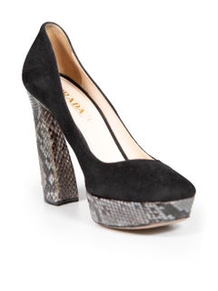 Prada Black Suede Snakeskin Platform Heels Size IT 38