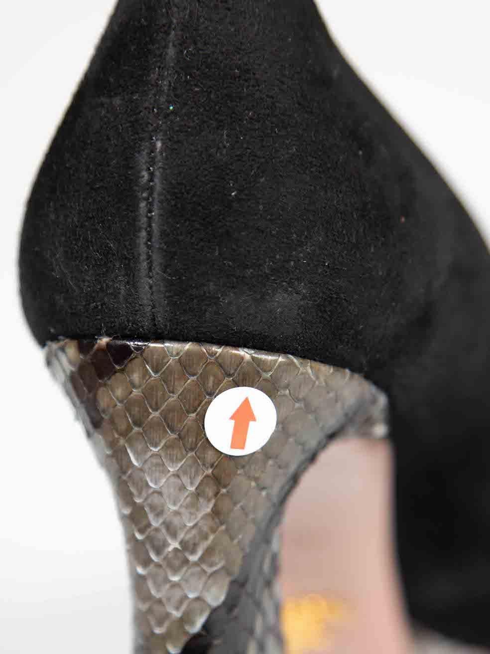 Prada Black Suede Snakeskin Platform Heels Size IT 38 For Sale 1