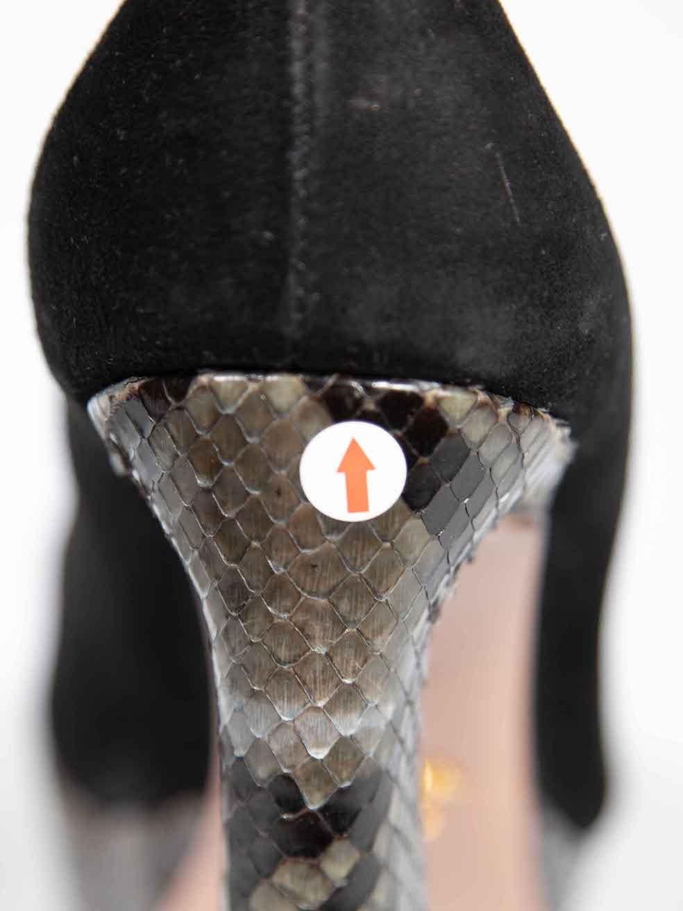 Prada Black Suede Snakeskin Platform Heels Size IT 38 For Sale 2
