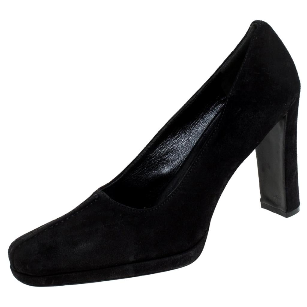 Prada Black Suede Square Toe Pumps Size 39