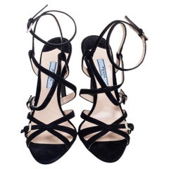 Prada Black Suede Strappy Open Toe Sandals Size 38