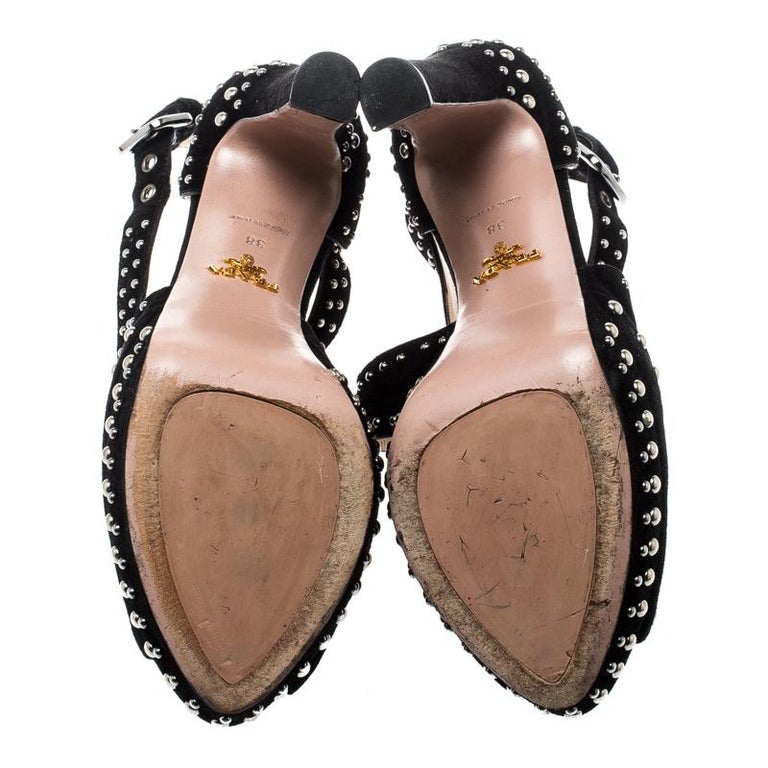 Prada Black Suede Studded Cross Strap Platform Sandals Size 38 For Sale ...