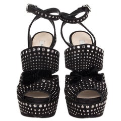 PRADA black suede STUDDED PLATFORM Sandals Shoes 36