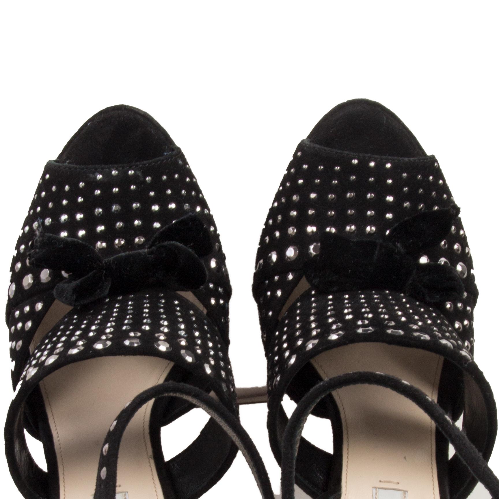 Women's PRADA black suede STUDDED PLATFORM Sandals Shoes 36 For Sale