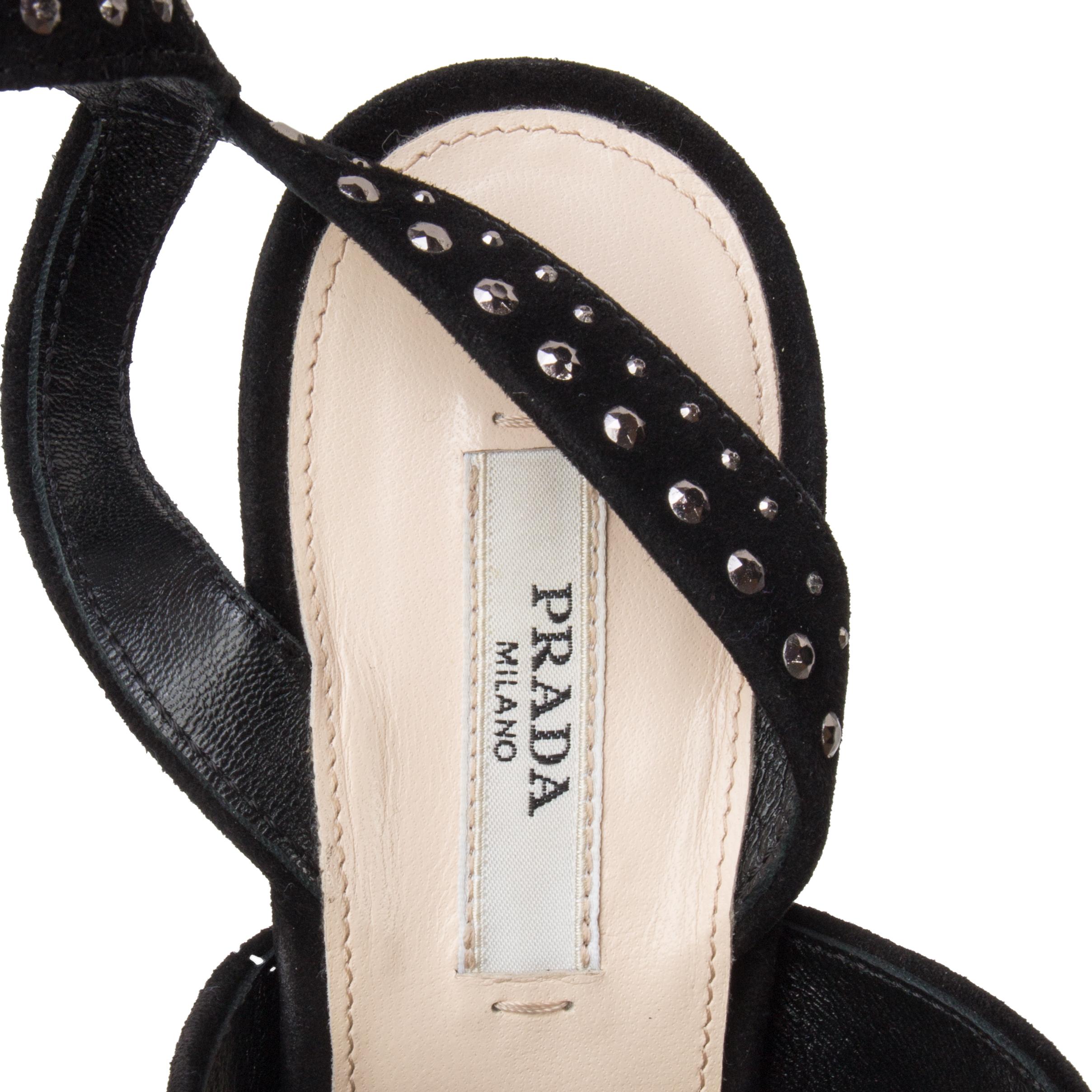 PRADA black suede STUDDED PLATFORM Sandals Shoes 36 For Sale 1
