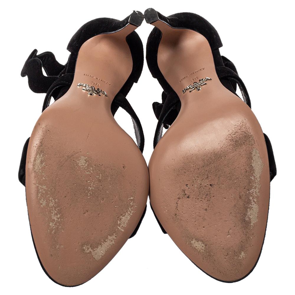 Prada Schwarz Wildleder gewellt Riemen Sandalen Größe 38 Damen