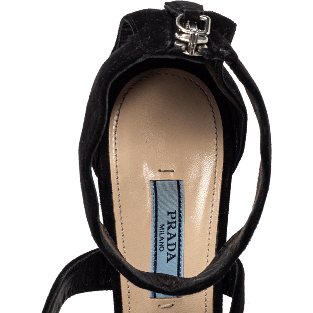 Women's Prada Black Suede Wavy Strap Sandals Size 38
