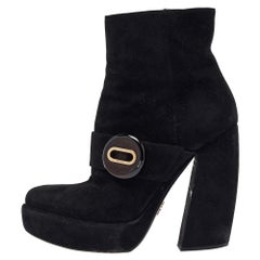 Prada Black Suede Zip Ankle Boots Size 37