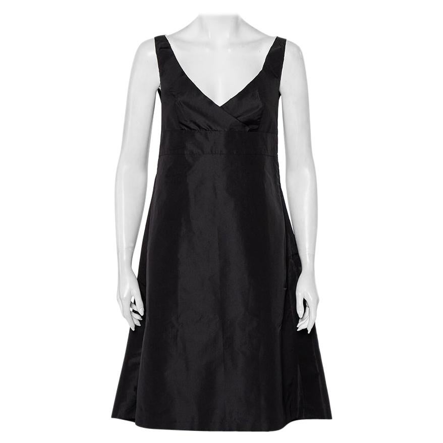 Prada Black Synthetic Sleeveless Faux Wrap Midi Dress L