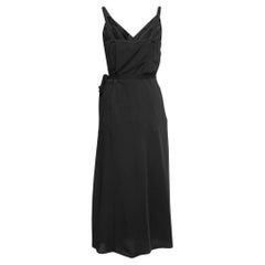 Prada Black Synthetic Sleeveless Pleated Wrap Dress S