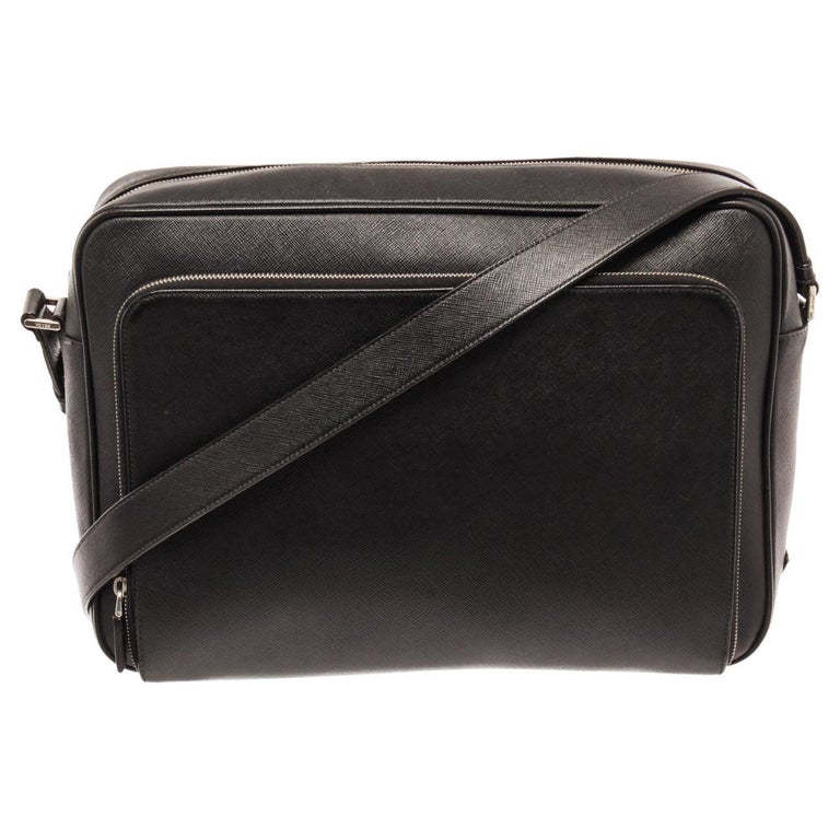 Prada Black Taiga Leather Square Zip Around Crossbody Bag For Sale at ...