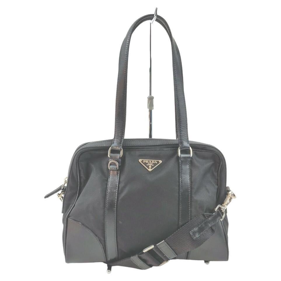 Prada Black Glazed Leather 2way Tote Bag with Strap 863451 For 