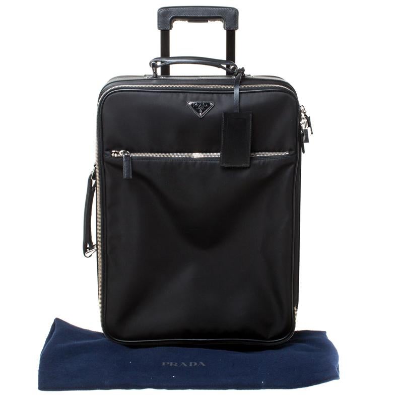 Prada Black Tessuto and Leather Trolley Rolling Luggage 7