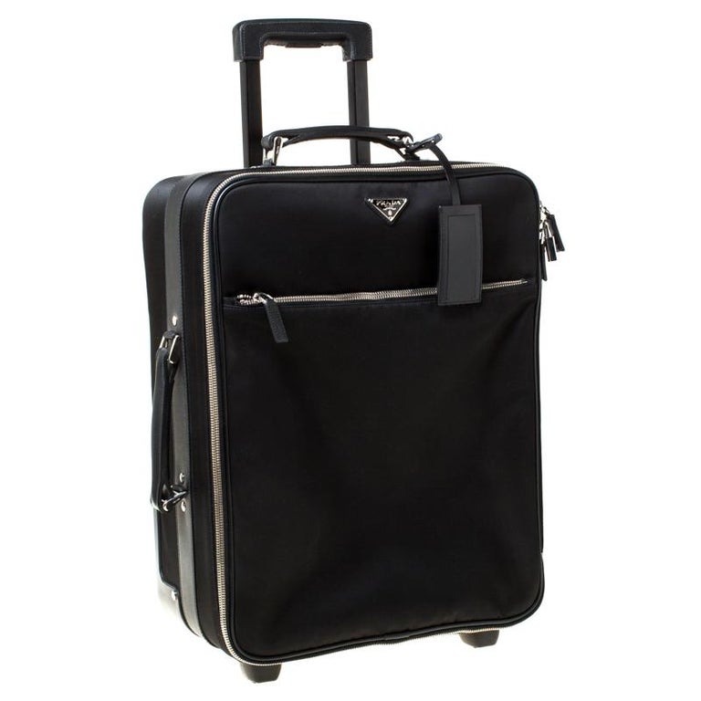 Prada Black Tessuto and Leather Trolley Rolling Luggage For Sale at 1stDibs