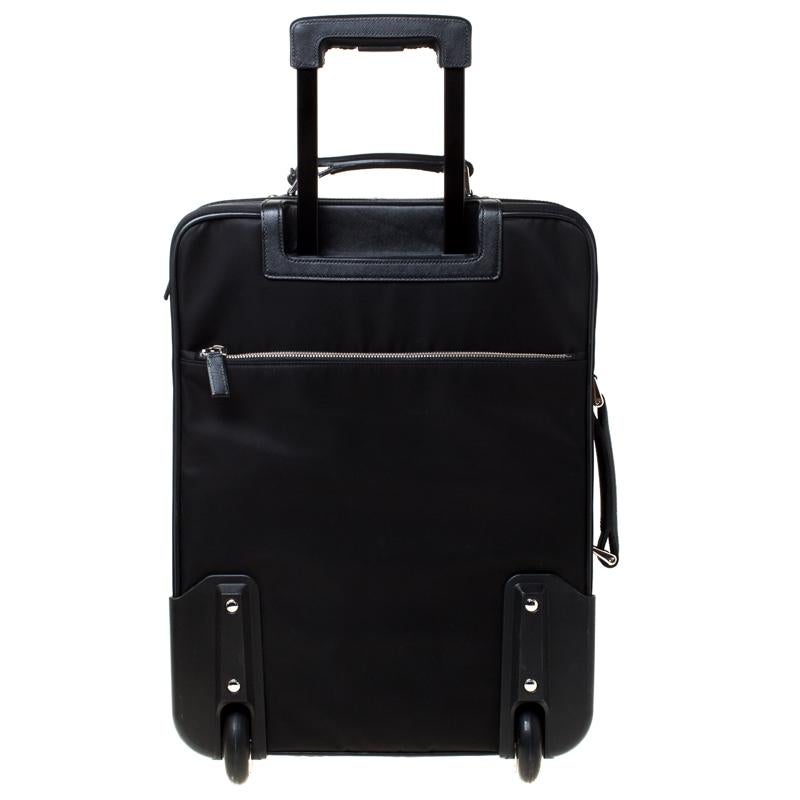 Prada Black Tessuto and Leather Trolley Rolling Luggage 2