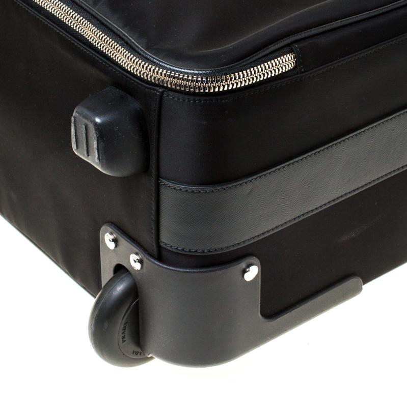 Prada Black Tessuto and Leather Trolley Rolling Luggage 4