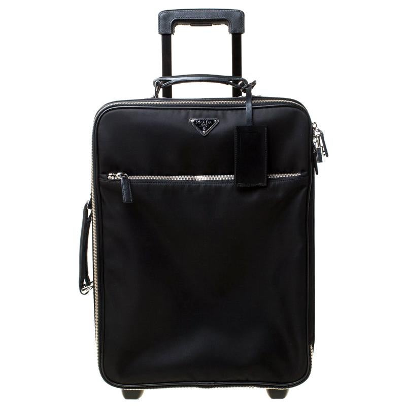 Prada Black Tessuto and Leather Trolley Rolling Luggage