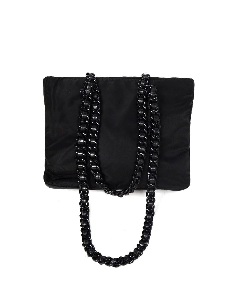 Prada Black Tessuto Chain Nylon Zip Top Tote For Sale at 1stDibs