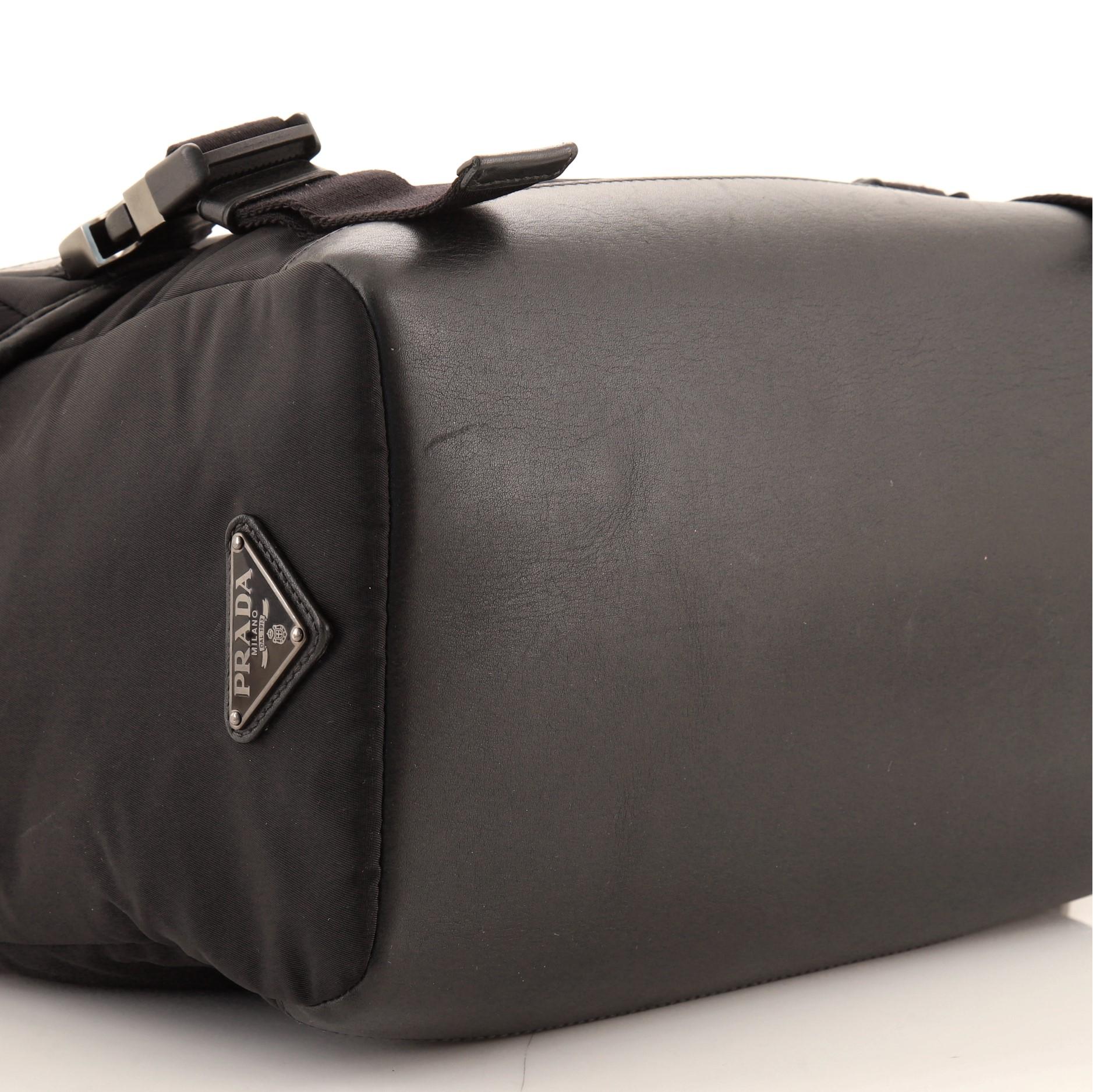 Women's Prada Black Tessuto Double Buckle Flap Large Messenger Bag