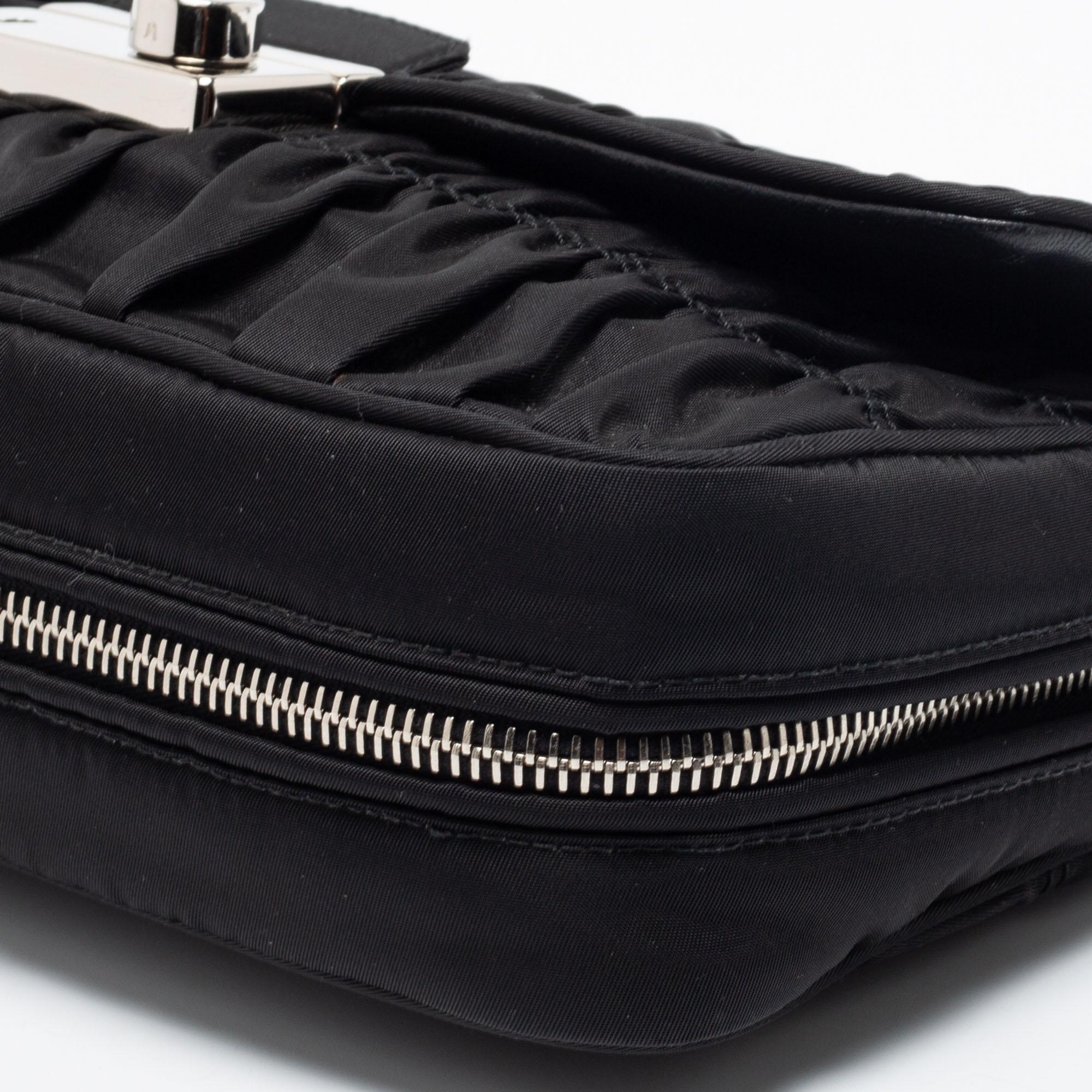 Prada Black Tessuto Gaufre Nylon Flap Chain Shoulder Bag 8