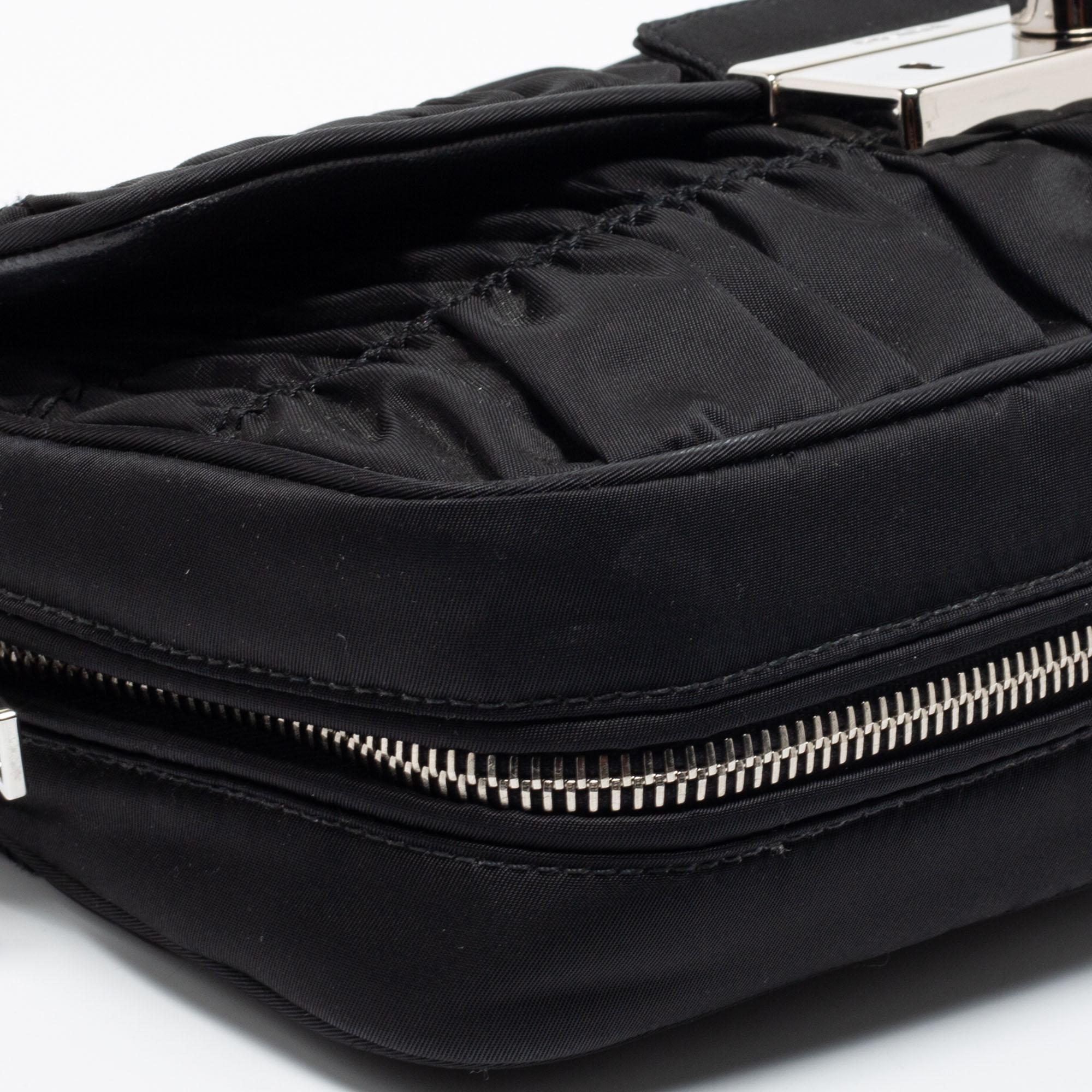 Prada Black Tessuto Gaufre Nylon Flap Chain Shoulder Bag 9
