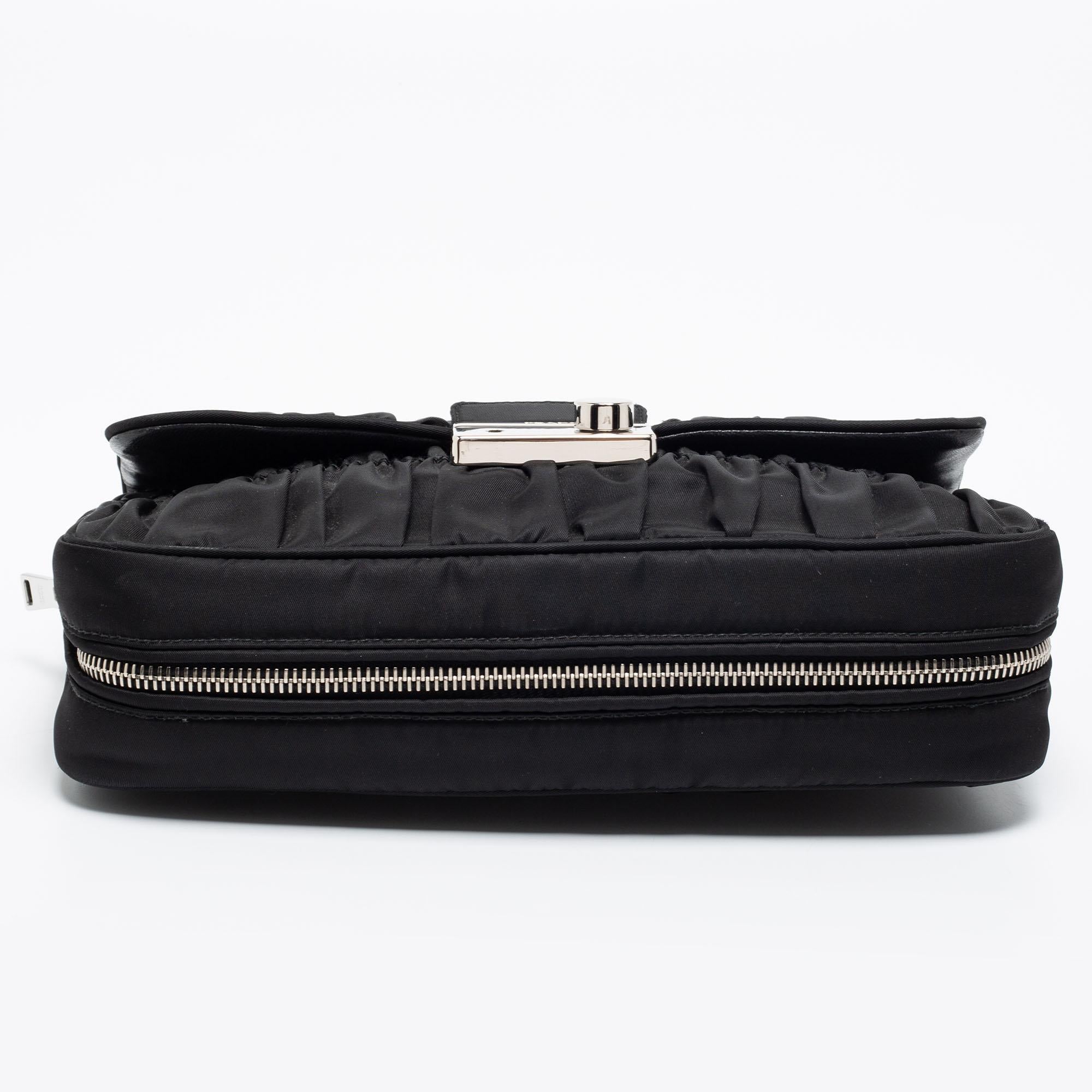 Prada Black Tessuto Gaufre Nylon Flap Chain Shoulder Bag 1