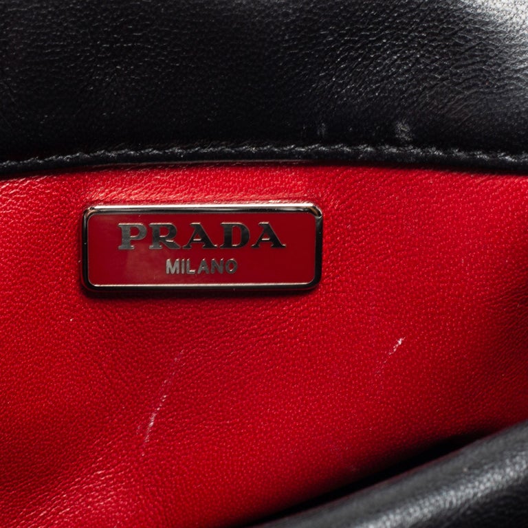 Prada Black Tessuto Gaufre Nylon Flap Chain Shoulder Bag For Sale at