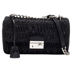 Prada Black Tessuto Gaufre Nylon Flap Chain Shoulder Bag