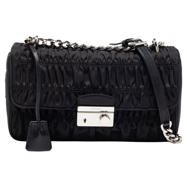 Prada Black Tessuto Gaufre Nylon Flap Chain Shoulder Bag For Sale at
