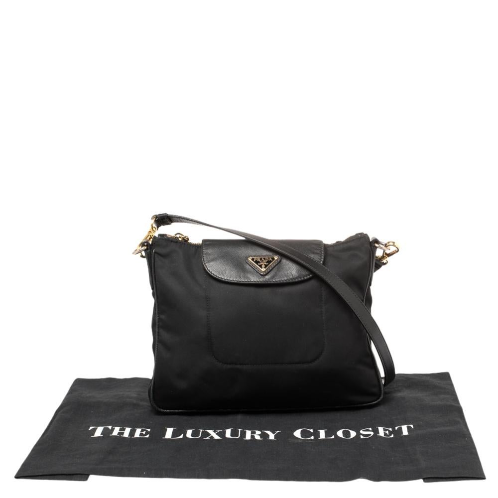 Prada Black Tessuto Nylon and Leather Crossbody Bag 4