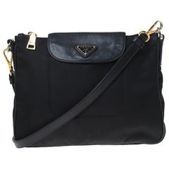 Prada Black Tessuto Nylon and Leather Crossbody Bag