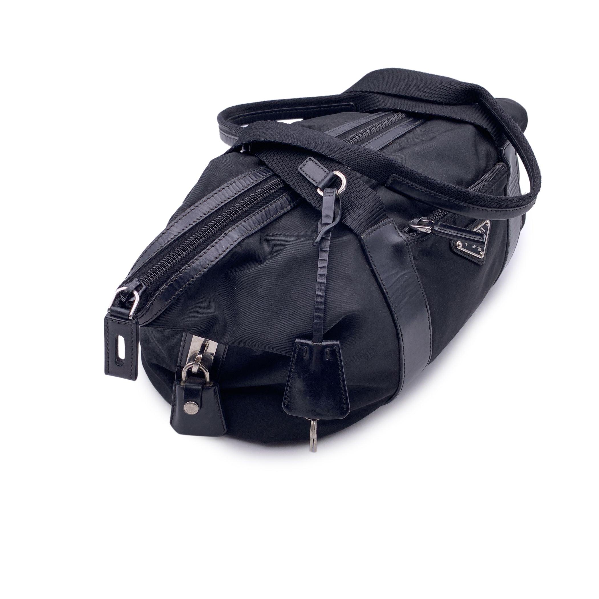 Women's Prada Black Tessuto Nylon and Leather Tote Shoulder Bag