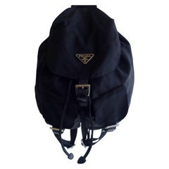 Prada Black Tessuto Nylon and Leather Trim Bagpack w/Authenticity Card