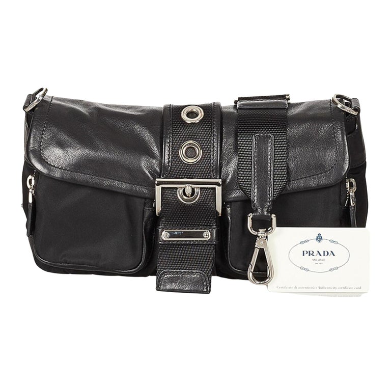 Prada Black Tessuto Nylon Buckle Shoulder Bag (BR2417) For Sale at 1stDibs